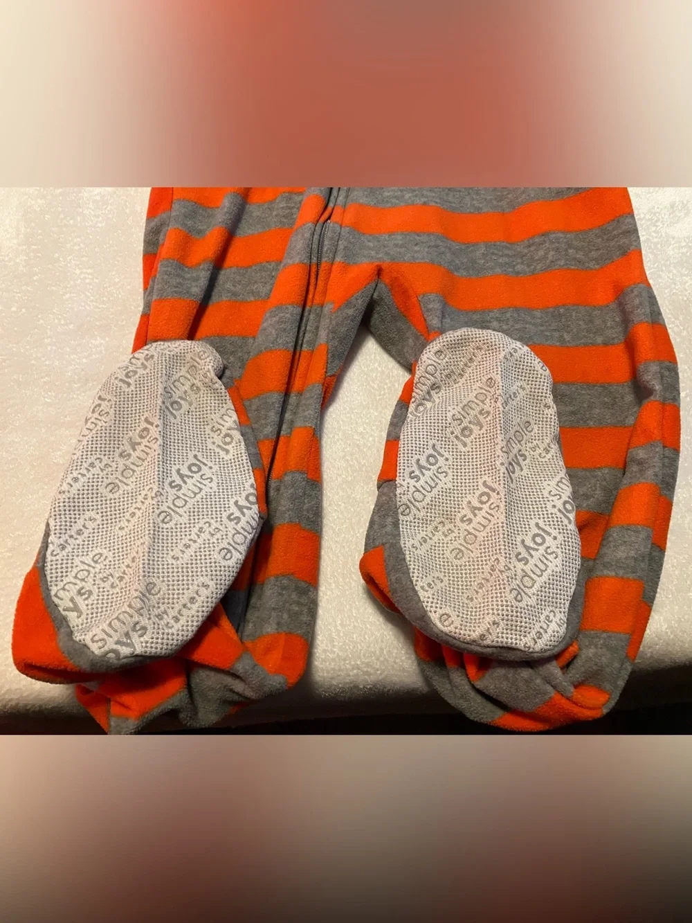 Cozy Orange & Gray Striped Bear One-Piece Sleeper for Kids